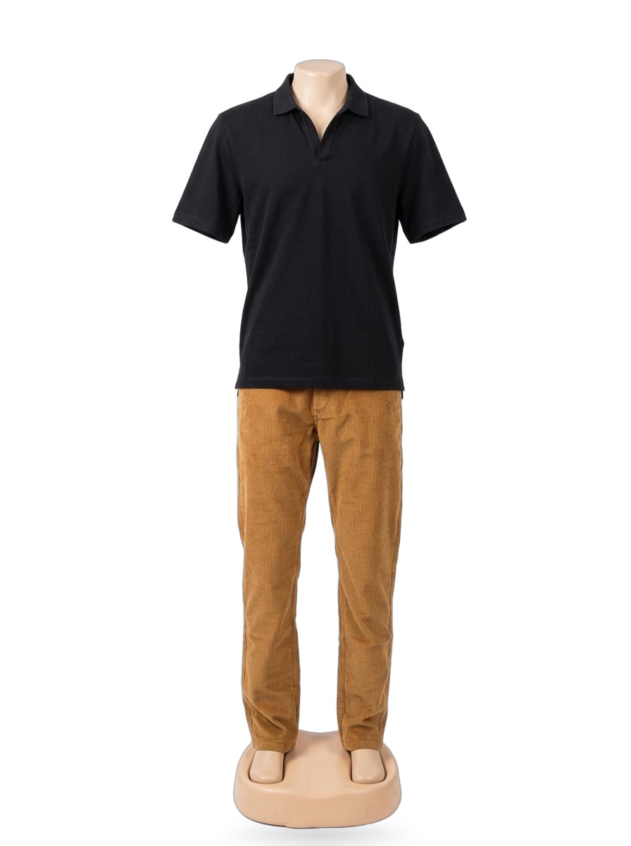 Classic Black Polo & Honey Camel Corduroy Trousers Set